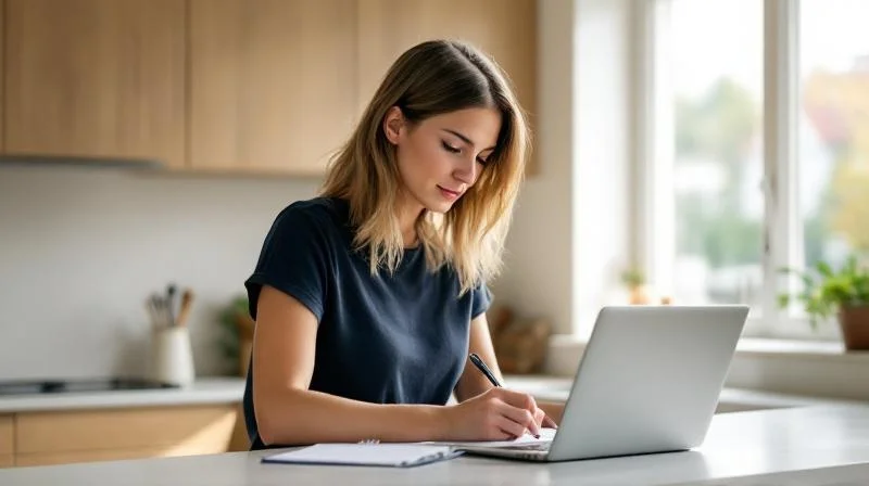 Frau bereitet sich auf eine IHK-Pruefung am Laptop in Bayreuth vor
