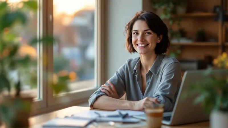 Junge Frau lernt online am Schreibtisch in Bayreuth